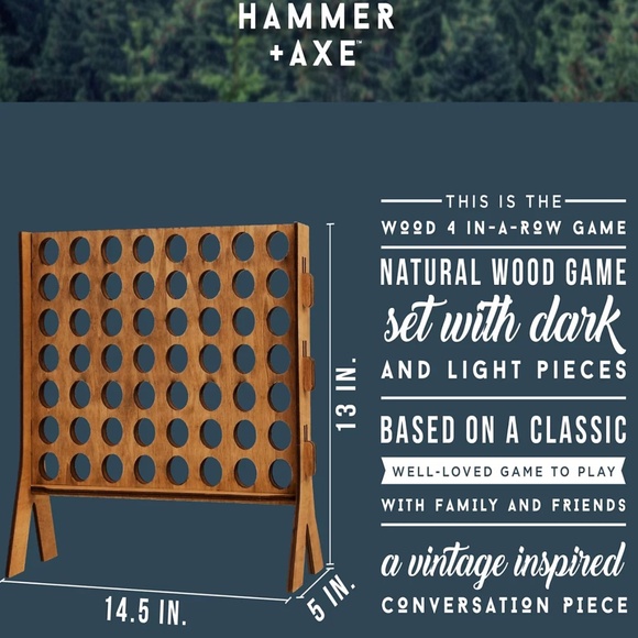 HAMMER + AXE Tabletop 4in a Row Wooden Gaming Set 62 Piece New in Box Sealed - Picture 3 of 4